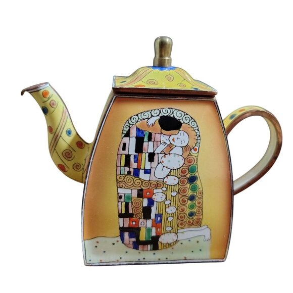Trade Plus Aid Miniature Enamel on Copper Teapot, G. Klimt The Kiss Art Numbered - Picture 1 of 6